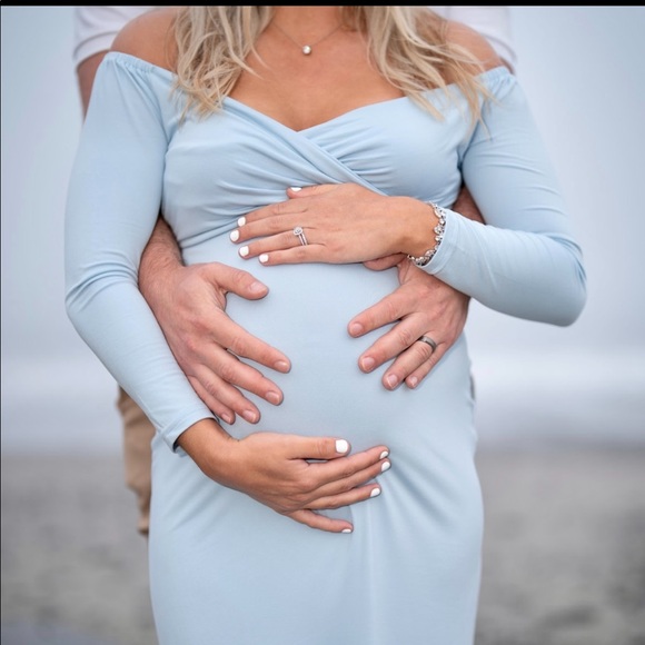 Baby Blue Banetteta off Shoulder Mermaid Maternity Dress Size Small - Picture 6 of 6